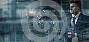 Man looking at smart home interface