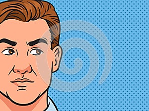 man looking to side with interest pop art vector