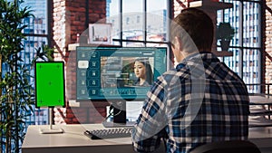 Man looking at tutorial on mockup tablet to learn how to use text to video AI