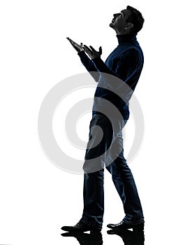 Man looking up happy silhouette full length