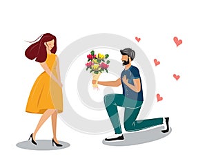 Man in love giving flowers to his lover