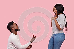 Man in love making proposal to his girlfriend