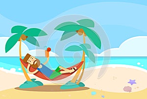 Man Lying In Hammock Beach Vacation