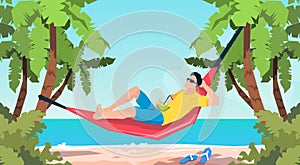 Man Lying In Hammock Beach Vacation