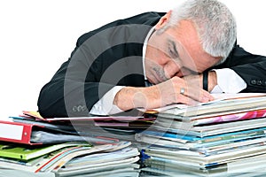 Man lying on paperwork