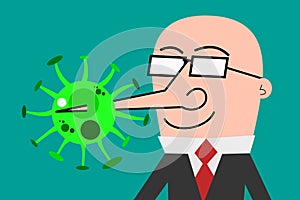 Man is lying about virus outbreak. Conspiracy concept vector illustration isolated