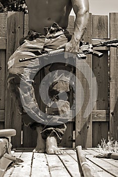 Man with a machine gun photo