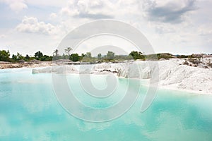 Man-made artificial lake Kaolin, turned from mining ground holes filled with rain water forming a clear blue lake, Belitung.