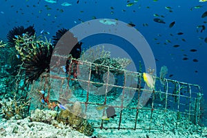 man-made artificial reef with metal struture and concrete