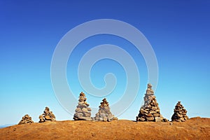 Man Made Cairns On A Hiking Trail