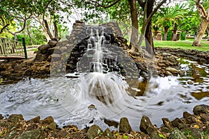 Man-made waterfall in Macintosh Island park.