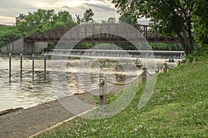 Man-made Waterfall on Mohawk River at Bellamy Harbor Park, Rome, New York (Closeup