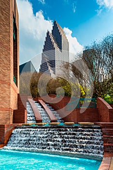 Man Made Waterfall in Park in Downtown Houston Texas
