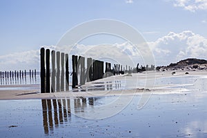 Man made wooden structures Spurn Point UK