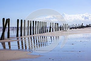 Man made wooden structures Spurn Point UK