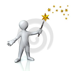 Man with magic wand and golden stars