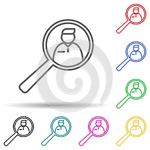 man and magnifier multi color style icon. Simple thin line, outline vector of interview icons for ui and ux, website or mobile