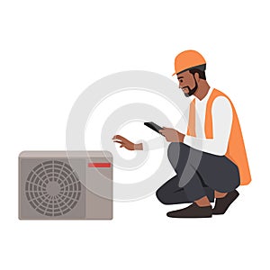 Man maintenance or working on electrical power generator