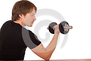 Man make exercise with dumbbell