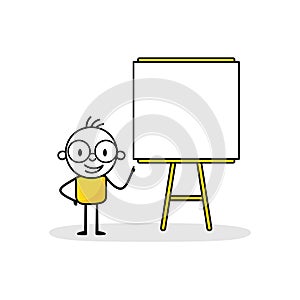 Man makes a presentation near a storyboard. Vector stock illustration