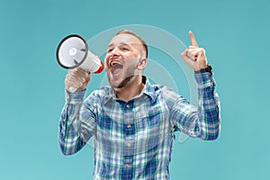 Man making announcement with megaphone