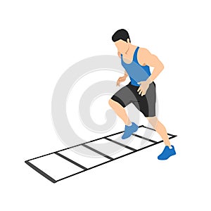 Man making drill training on agility ladder