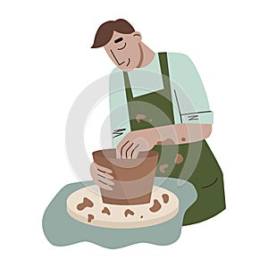 Man making pottery. Handcraft pottery workshop.