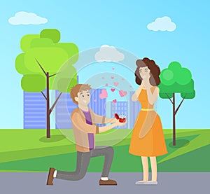 Man Making Proposal to Woman, Vector Illustration