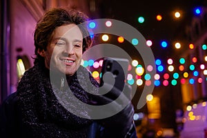 Man making selfie on a cold winter evening