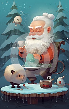 man male cute santa holiday mug merry christmas tinsel claus home. Generative AI.