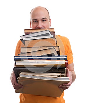 Man with many books