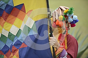 Man in mask celebrating solstice holiday. photo