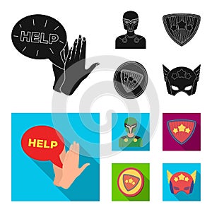 Man, mask, cloak, and other web icon in black,flat style.Costume, superman, superforce, icons in set collection.