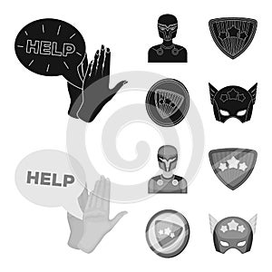 Man, mask, cloak, and other web icon in black,monochrome style.Costume, superman, superforce, icons in set collection.