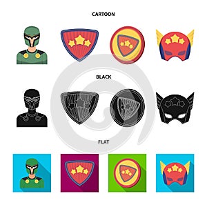 Man, mask, cloak, and other web icon in cartoon,black,flat style.Costume, superman, superforce, icons in set collection.