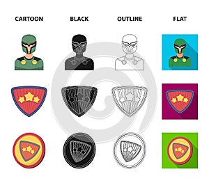 Man, mask, cloak, and other web icon in cartoon,black,outline,flat style.Costume, superman, superforce, icons in set