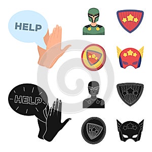 Man, mask, cloak, and other web icon in cartoon,black style.Costume, superman, superforce, icons in set collection.