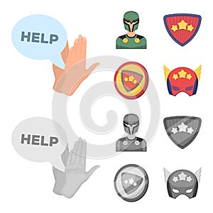 Man, mask, cloak, and other web icon in cartoon,monochrome style.Costume, superman, superforce, icons in set collection.