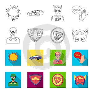 Man, mask, cloak, and other web icon in outline,flet style.Costume, superman, superforce, icons in set collection.