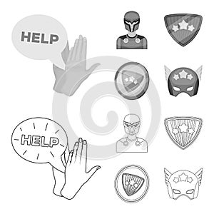 Man, mask, cloak, and other web icon in outline,monochrome style.Costume, superman, superforce, icons in set collection.