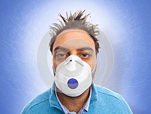Man with mask respiratory protection for virus