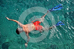 Man with mask snorkeling