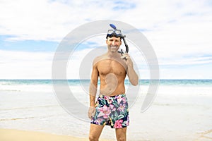 Man with mask for snorkling at the seaside