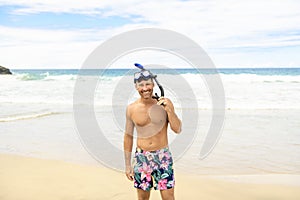 Man with mask for snorkling at the seaside