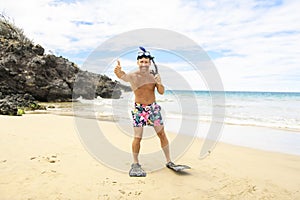 Man with mask for snorkling at the seaside