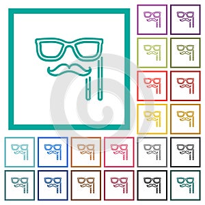 Man masquerade mask with stick outline flat color icons with quadrant frames