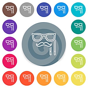 Man masquerade mask with stick outline flat white icons on round color backgrounds