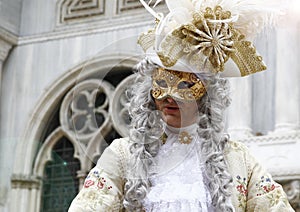 Man masquerading as an aristocrat at the Venice carnival. Italy