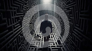 Man in maze is looking for way. Generative AI