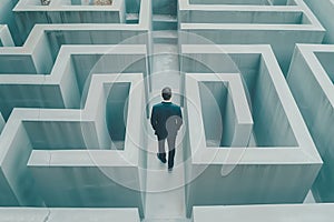 Man in maze looking for way out